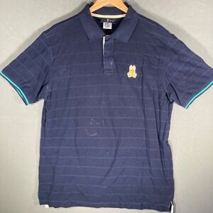 Psycho Bunny Polo Shirt Mens XL Navy‎ Blue Striped Short Sleeve Logo